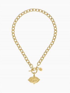 Chunky Gold Link Necklace with Sculpted Gator Pendant. Susan Shaw jewelry